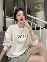 實拍 早春新款韓版寬鬆顯瘦白色圓領顯瘦衛衣T恤上衣