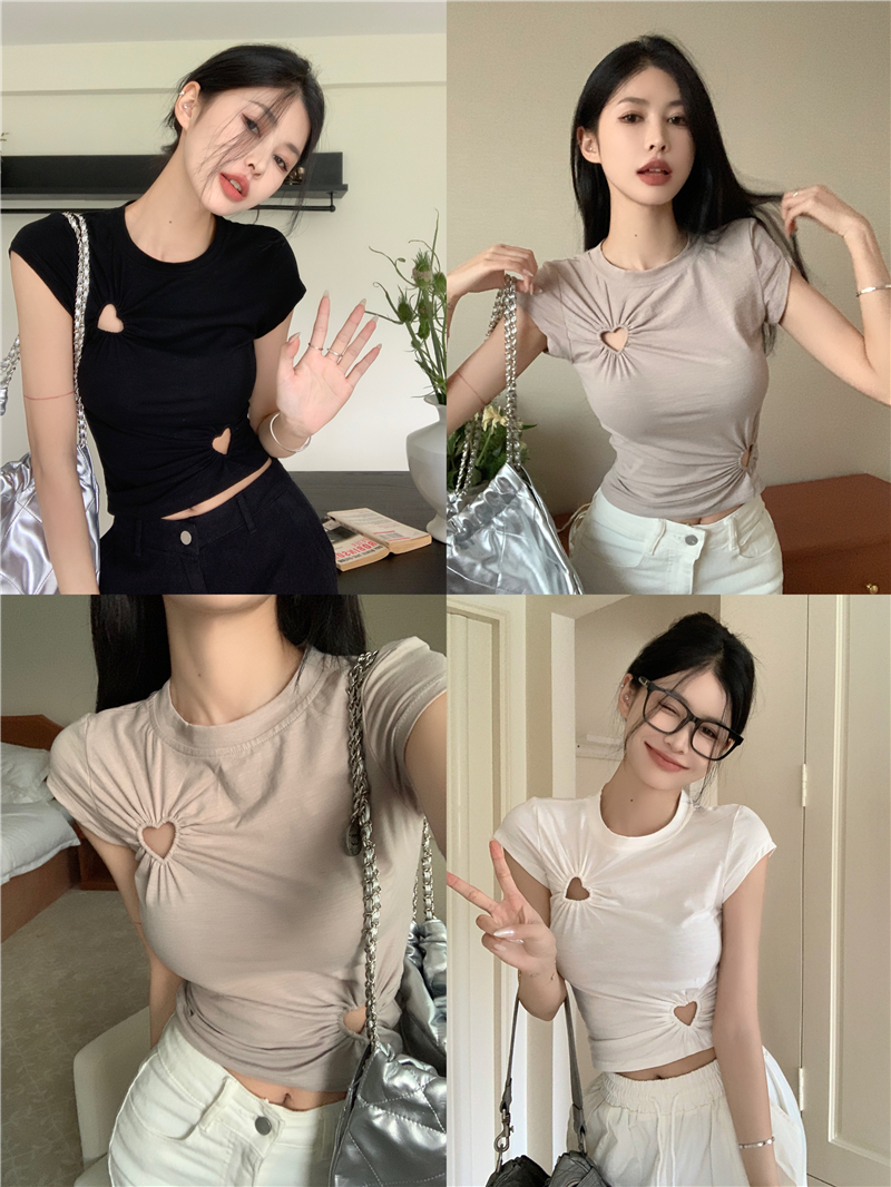 Real shot~Early Summer Love Diary/Ghost Horse Girl’s Very Special Love Hollow Slim Short Sleeve Tee