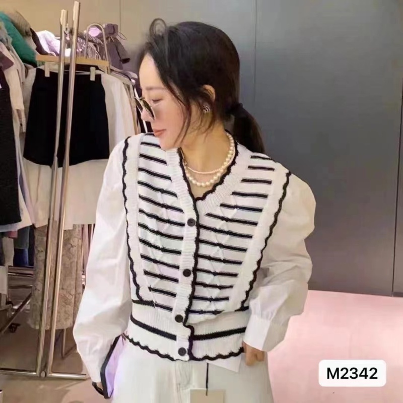 新款設計感法式輕熟V領波浪條紋襯衫拼接長袖上衣女