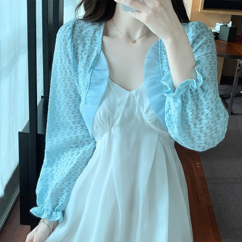 Has shipped small shawl coat women's 2024 spring and summer new versatile lace sun protection coat thin short outer cardigan