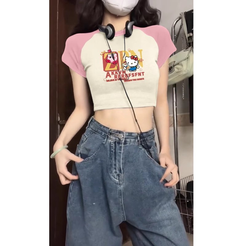 純棉210克40支奧代爾帶彈力直播品質前 印花拼色短袖t恤女