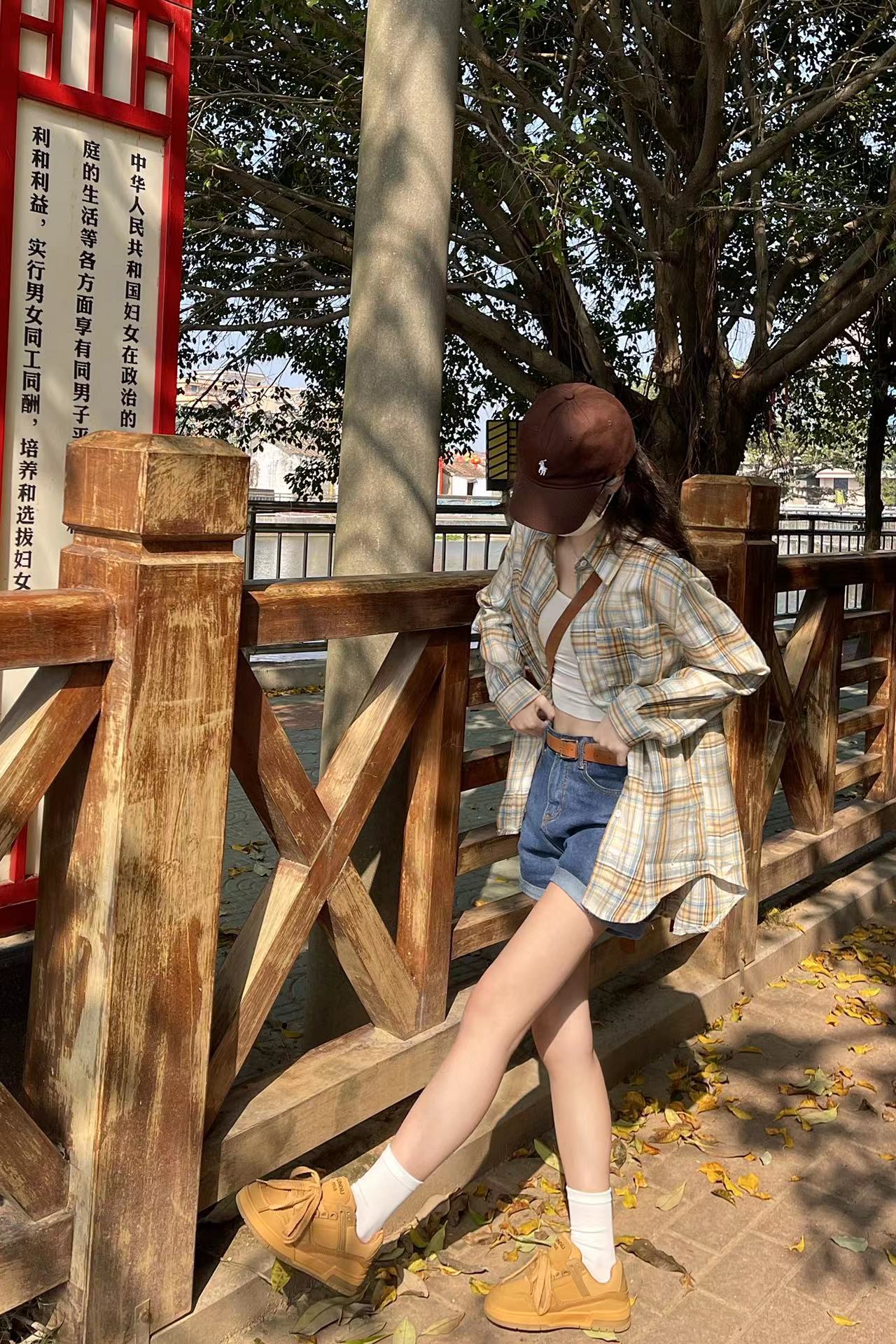美式復古Polo領格子襯衫寬鬆港風冪式穿搭設計感防曬開衫長袖上衣