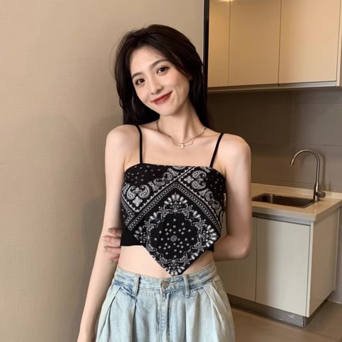 辣妹穿搭風腰果花吊帶背心女夏季性感內搭外穿上衣