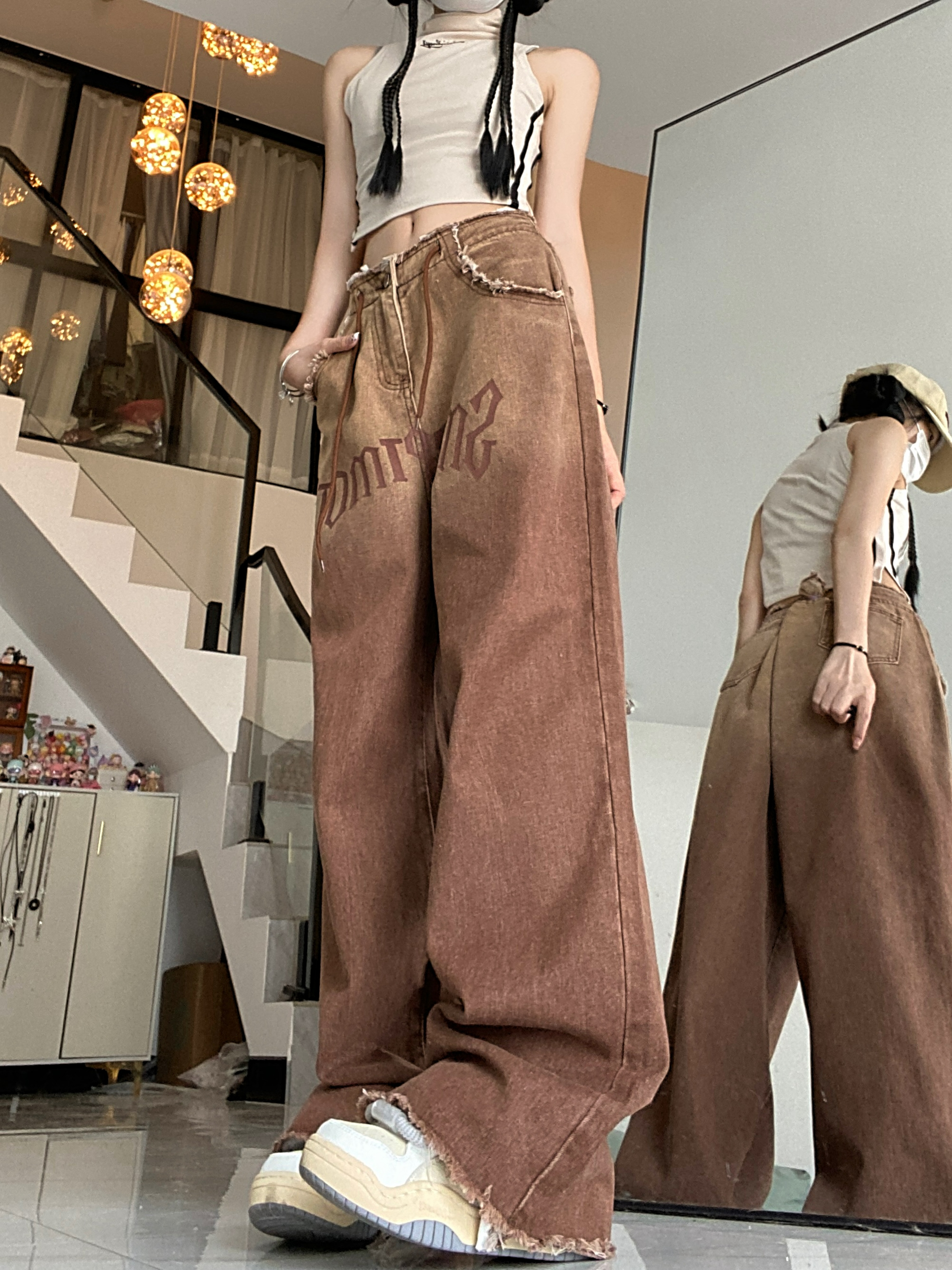 Actual shot~Niche design casual pants for women, new style, high street retro jeans, trendy brand