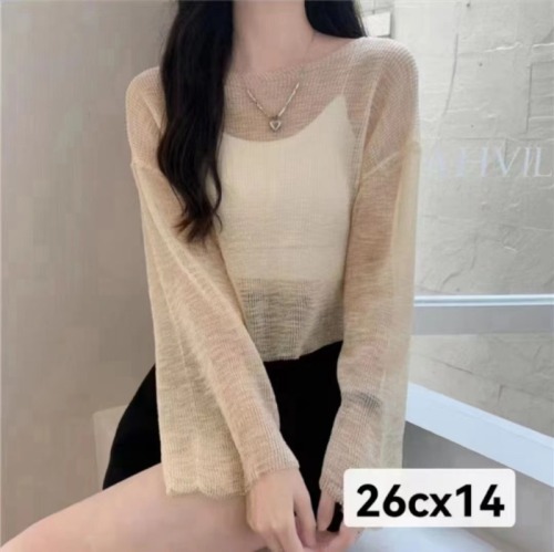 Ice silk sun protection clothing for women summer thin 2024 new versatile loose hollow breathable outdoor knitted blouse top