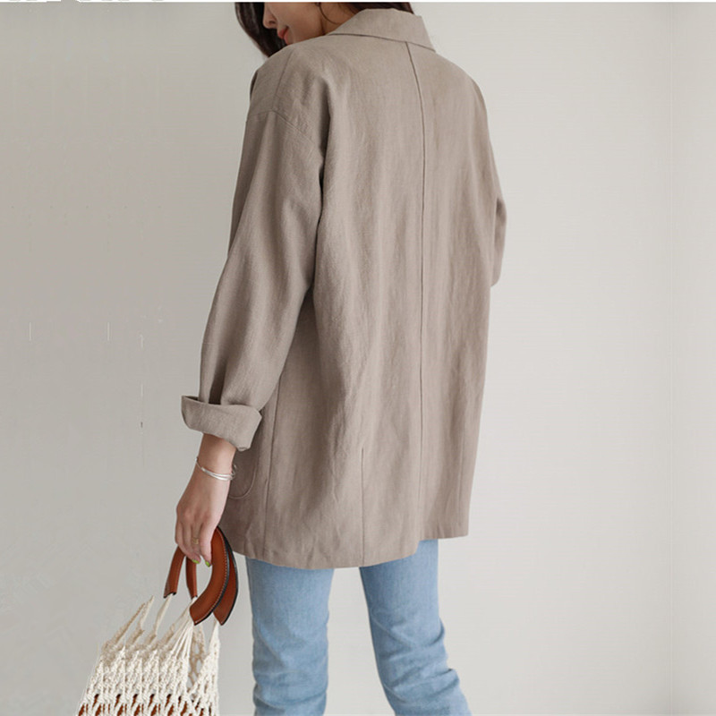 South Korea's Dongdaemun one-button solid color casual suit tops for women 2024 spring simple retro cotton and linen thin suits