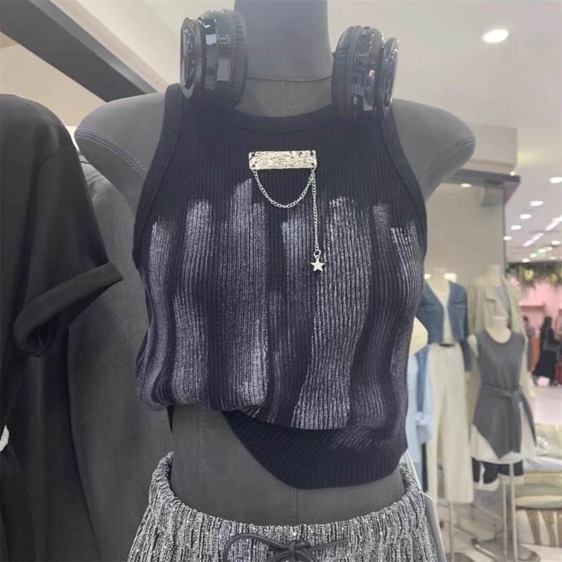 ANAMONE黑色炸街流蘇背心女夏鏤空性感純欲美式辣妹小眾無袖外穿