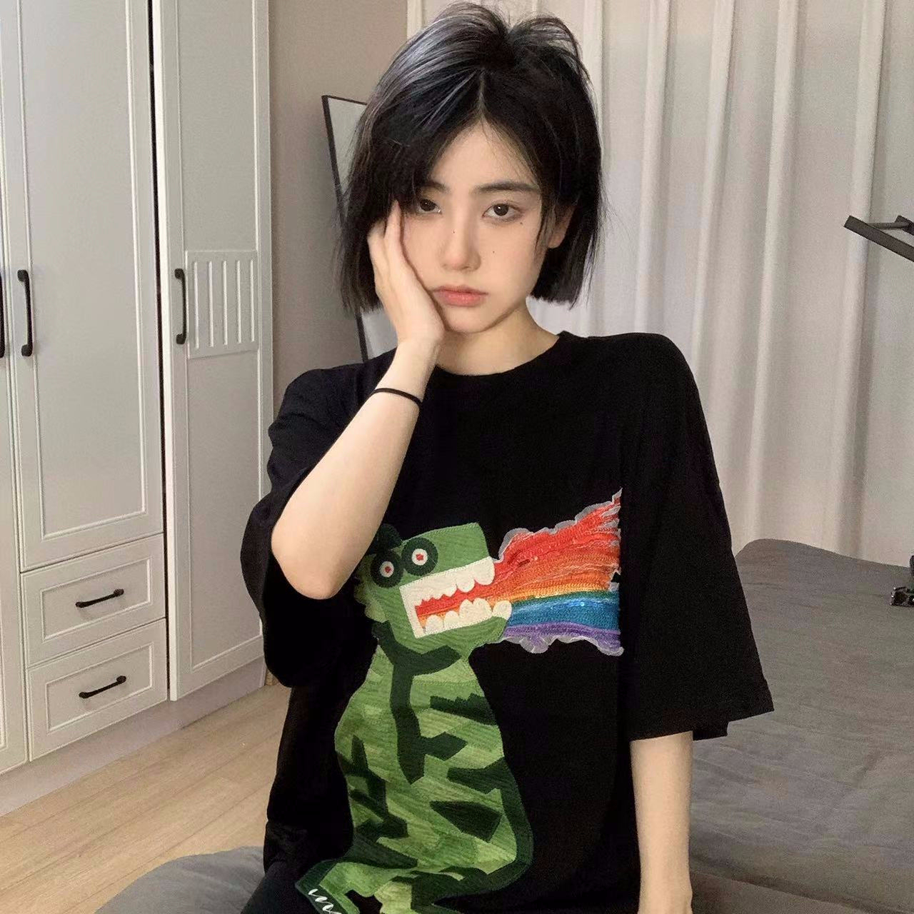 官圖220克/精梳純棉後包領有縫邊S-XXXL夏裝短袖T恤女
