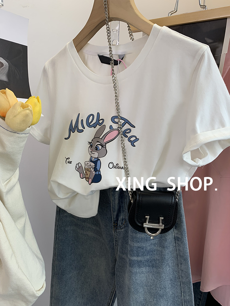 官圖 重磅/精梳純棉 後包領 有縫邊 S-XXXL 夏裝短袖T恤女