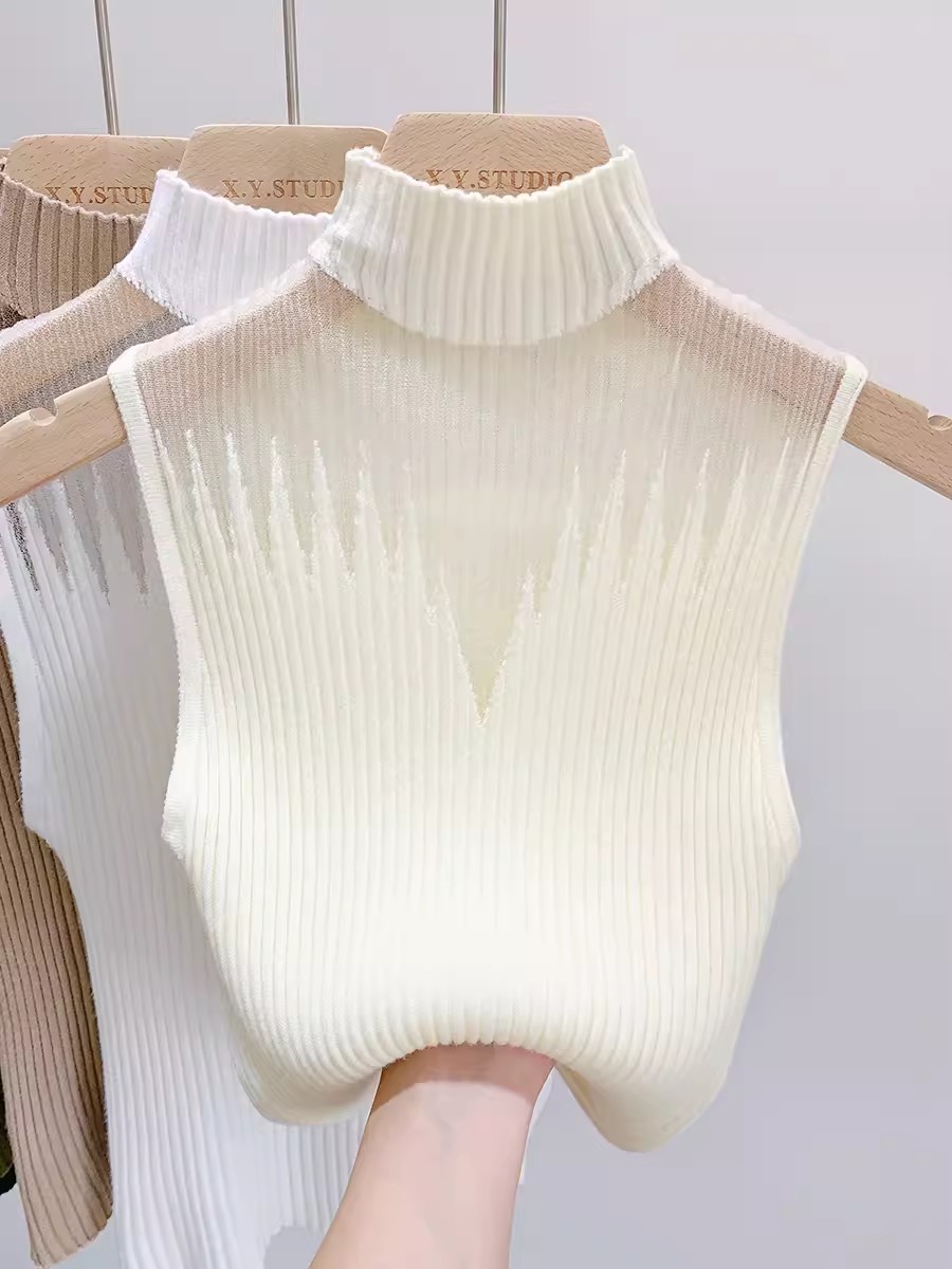 Halter neck knitted camisole women's inner layering shirt outer wear half turtleneck sweater sleeveless short tube top