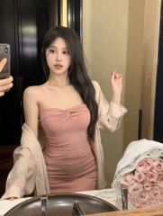 Photographed Glossy Sunscreen Design Women's Blouse Gentle Style Fit-and-Flare Wrap Bustier Cross Dress