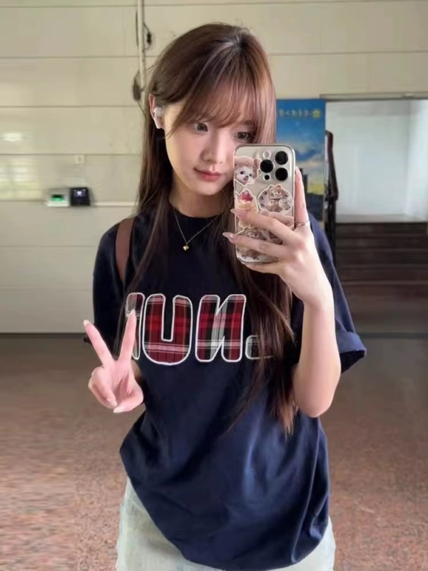 高質量純棉220克精梳緊密手感好直播品質前印花短袖t恤女