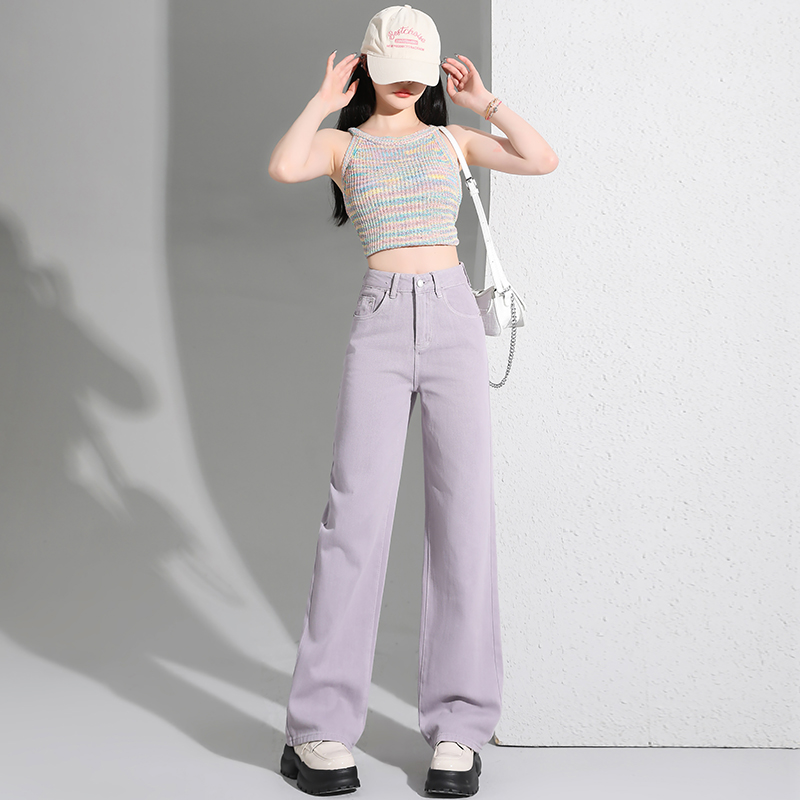 實拍~牛仔闊腿直筒褲女2024春季新款韓版窄版設計感皮牌褲子ins潮