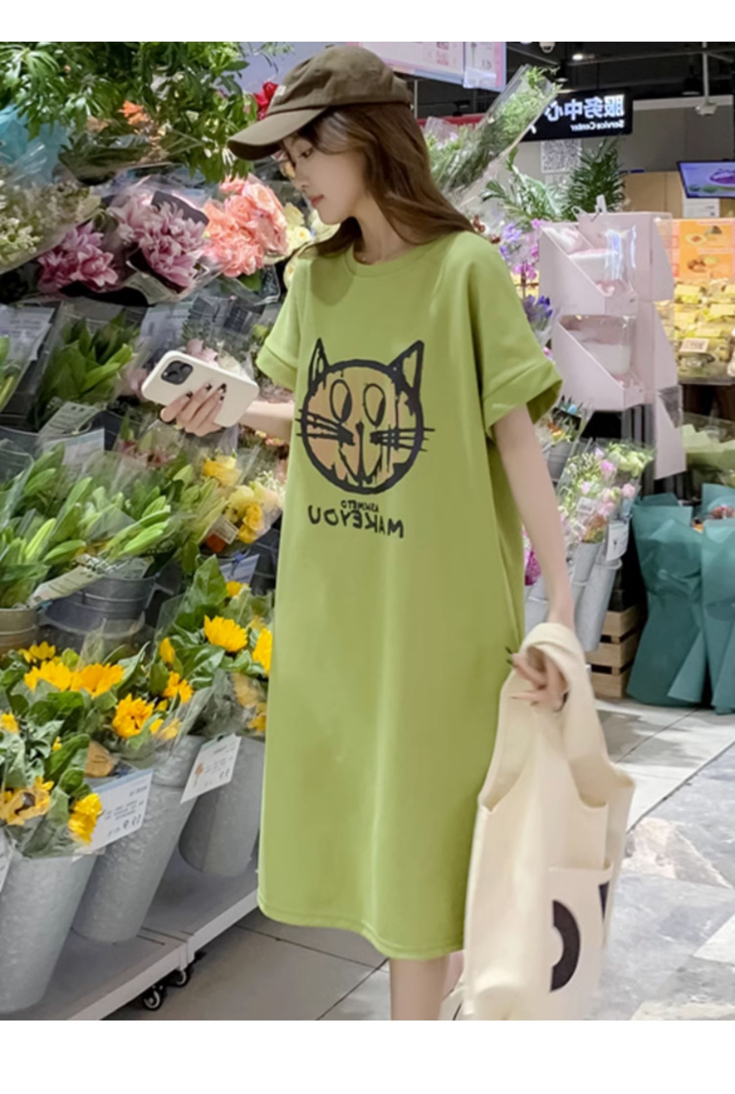 純棉短袖長裙寬鬆休閒過膝t恤裙簡約中長款連衣裙女顯瘦夏季