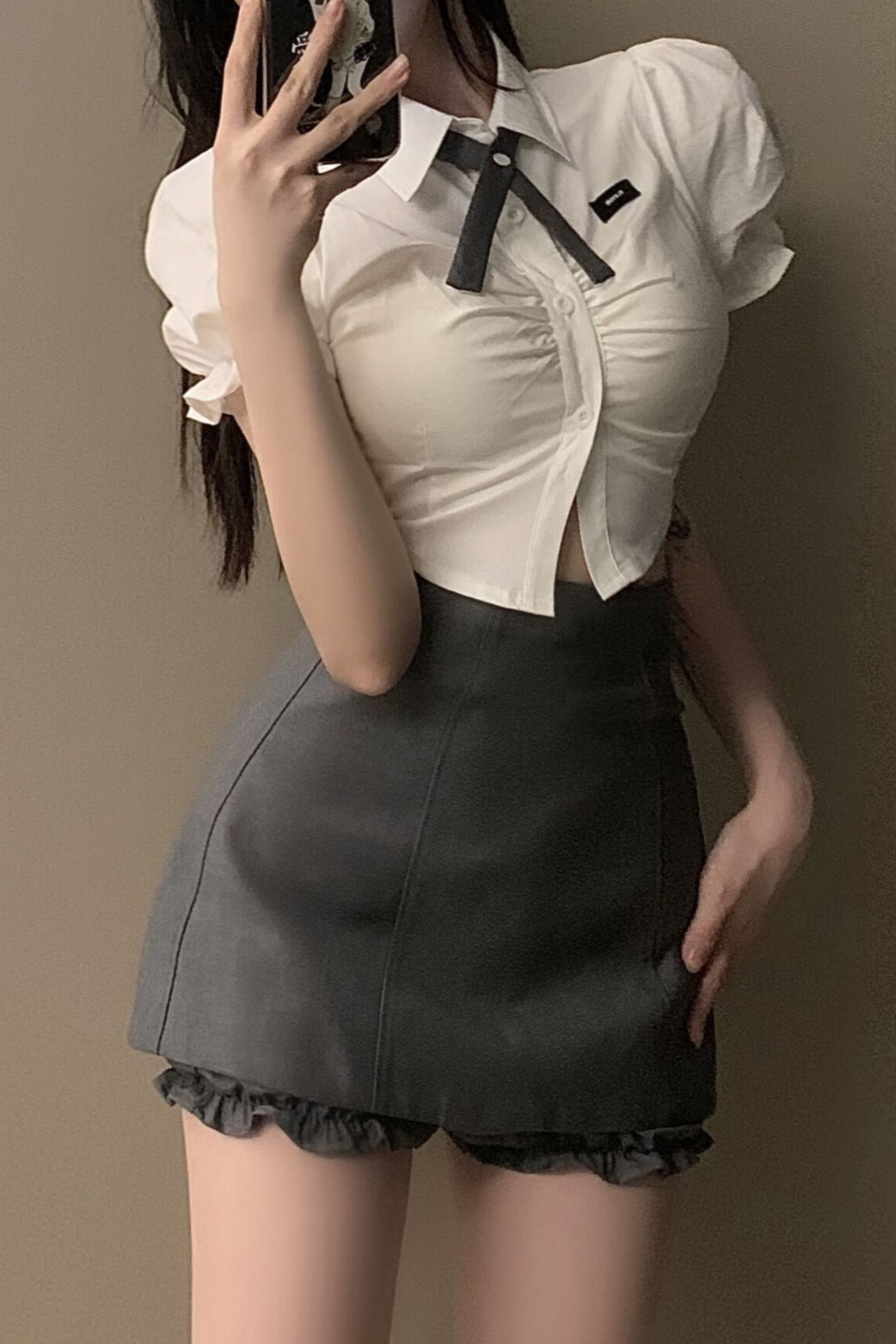 純欲風JK制服白色收腰辣妹襯衫女學院風包臀裙鹽系穿搭兩件套夏裝