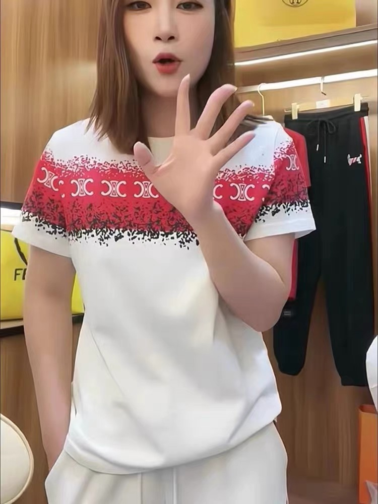 歐貨潮牌印花套頭短袖T恤女夏季新款時尚寬鬆設計感內搭正肩上衣