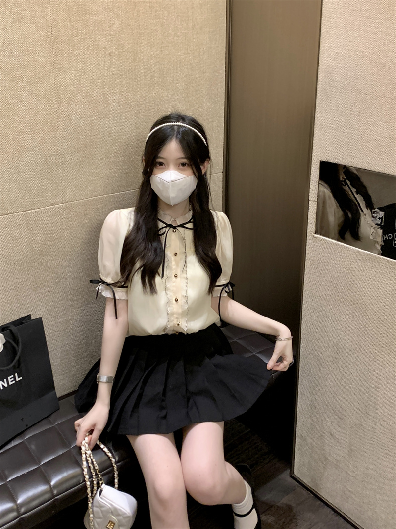 實拍~小香風蕾絲系帶襯衫設計感小眾甜美別致襯衫
