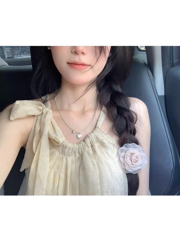 Blovelan霧嶼臨桑 小眾氣質寬鬆皺花系帶上衣+裙褲套裝女2024春夏