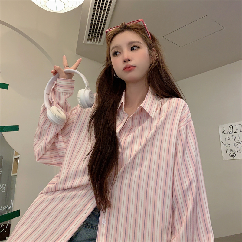 條紋襯衫2024早春高級感女士襯衣上衣設計感小眾外套法式小衫春裝