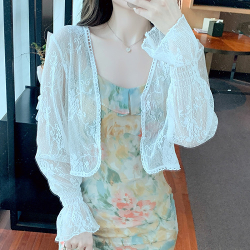 Has shipped small shawl coat women's 2024 spring and summer new style waistcoat all-match chiffon sun protection thin short outer cardigan