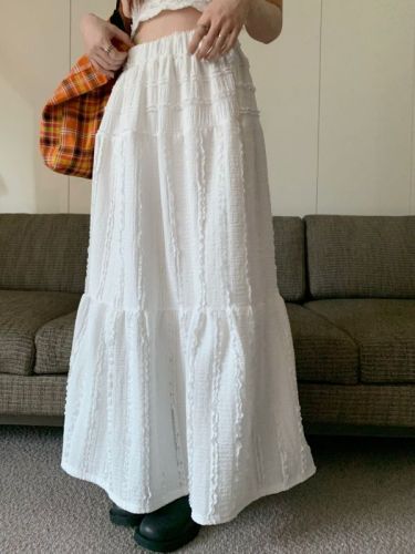 Actual shot ~ textured skirt first love lace high waist lace cake drape mid-length skirt large hem
