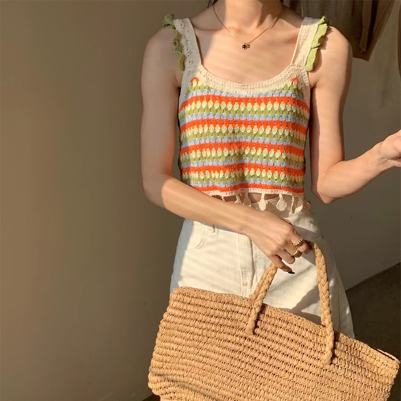 復古國風新款 2024復古鏤空背心女下擺設計感小眾別刺繡吊帶馬甲