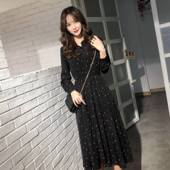 Spring long-sleeved floral dress for women 2024 spring and summer new slim temperament long chiffon inner long skirt