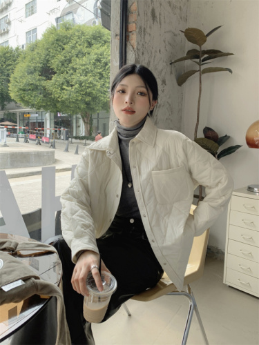 Actual shot of the new Korean style shirt-style rhombus warm, thin and fashionable cotton jacket