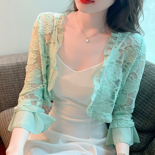 Has shipped small shawl coat women's 2024 spring and summer new versatile chiffon sun protection coat ultra-thin short outer cardigan