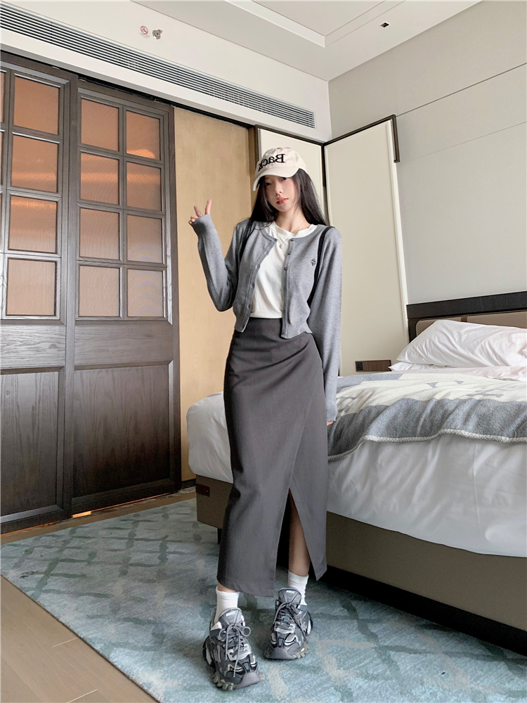 Real shot~ Knitted cardigan early autumn sweater suit for women long-sleeved top skirt three-piece set