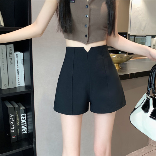 Actual shot of shorts for women, new spring elastic A-line wide-leg high-waisted casual pants for slimming outer wear