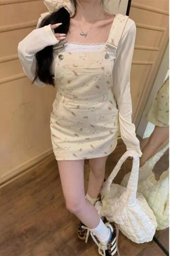 Actual shot Korean floral suspender skirt for women early spring 2024 new style small printed suspender hip skirt