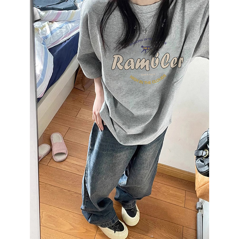230g rear bag spring and summer new style pure cotton short-sleeved T-shirt trend
