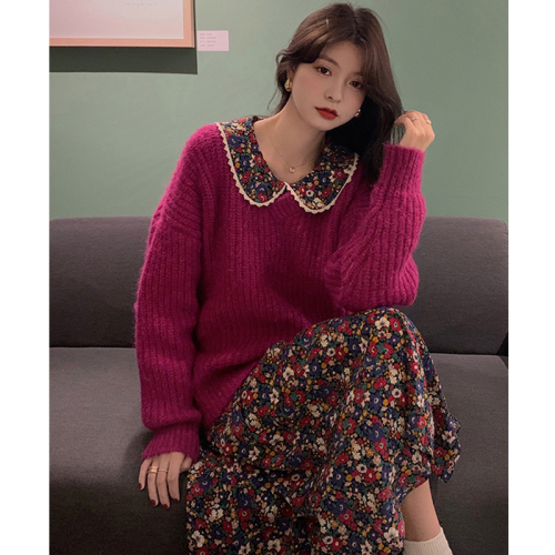 2024 Korean Spring New Heavy Industry Floral Dress Women's Long Versatile Doll Collar French Retro Bottoming Skirt