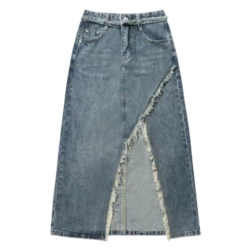 Small high-waist slit skirt women's summer mid-length design niche denim A-line skirt looks slim