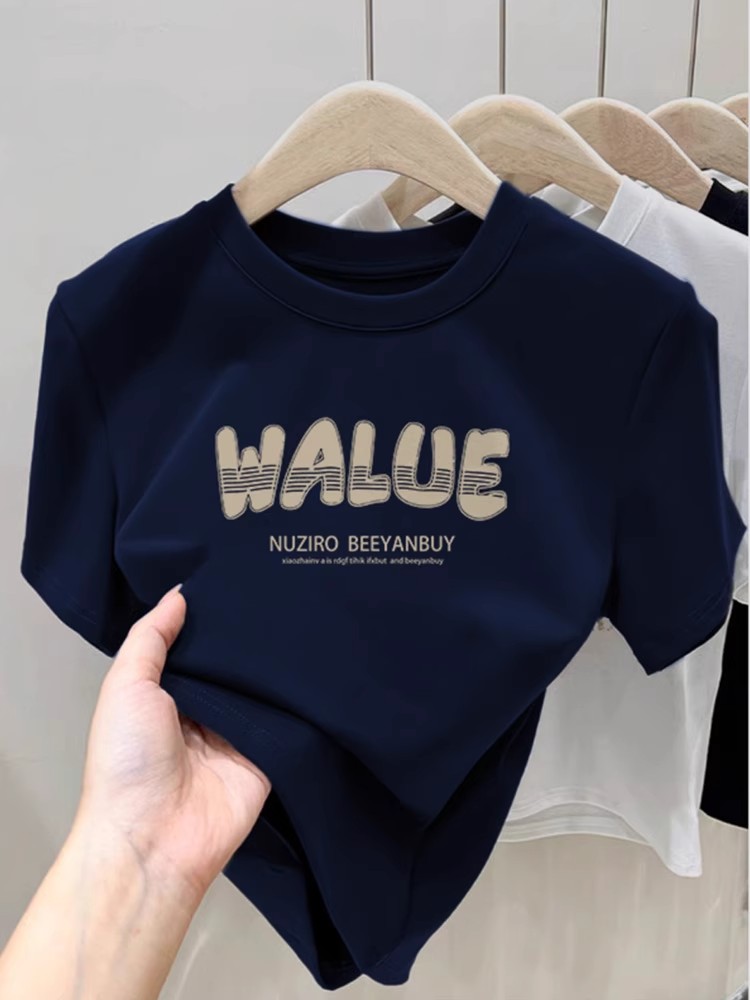1*1 pure cotton high elastic navy blue short-sleeved t-shirt new fashion style age-reducing niche non-contrast style spring top