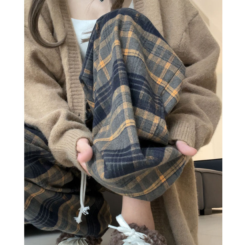 原版面料 高腰垂感格子休閒闊腿褲女秋冬新款寬鬆顯瘦百搭