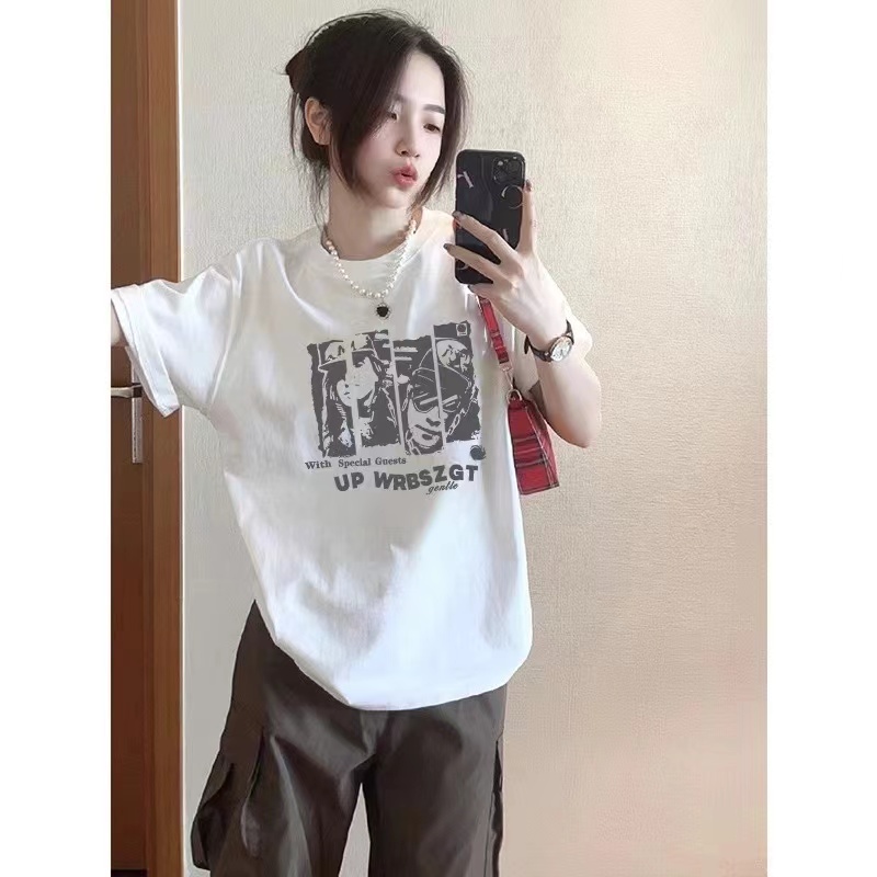 高質量純棉220克精梳緊密手感好直播品質前印花短袖t恤女