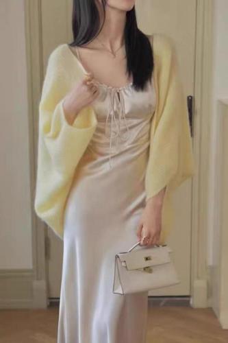 Xia Shiwen cheese cardigan Consinee mohair wool curved outer sweater women's new autumn top