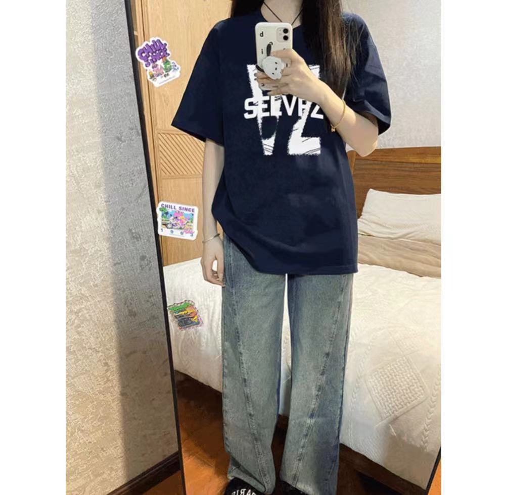高質量純棉220克精梳緊密手感好直播品質前印花短袖t恤女