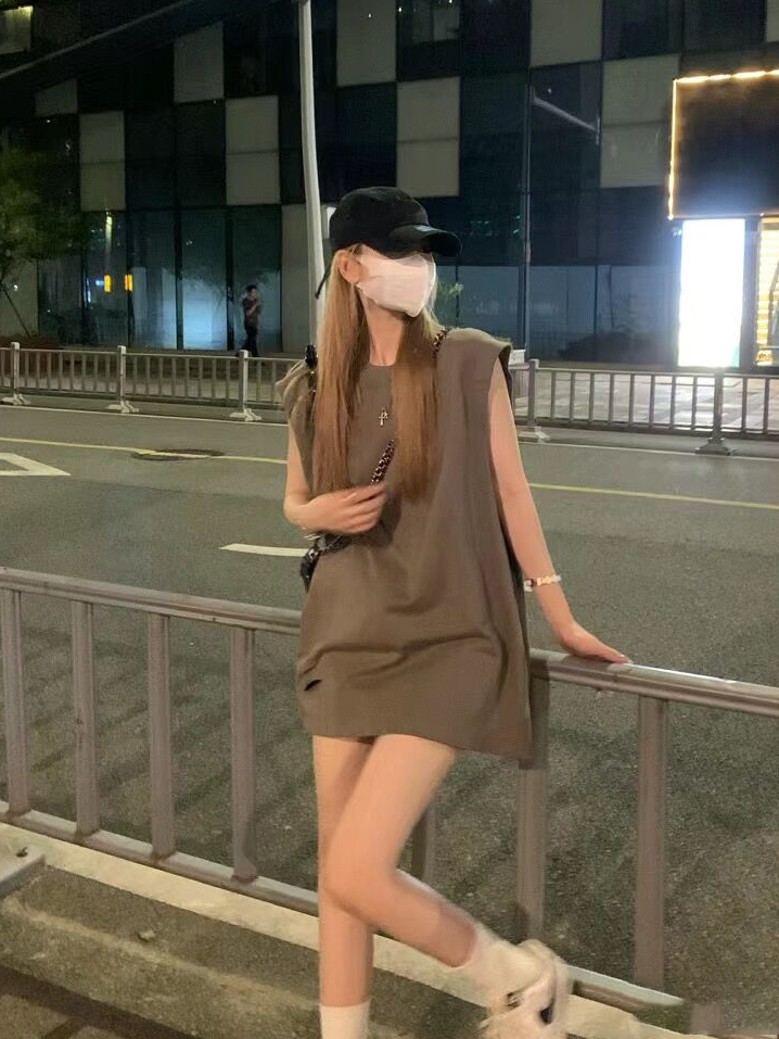 純棉無袖長款T恤衫女夏季百搭洋氣上衣