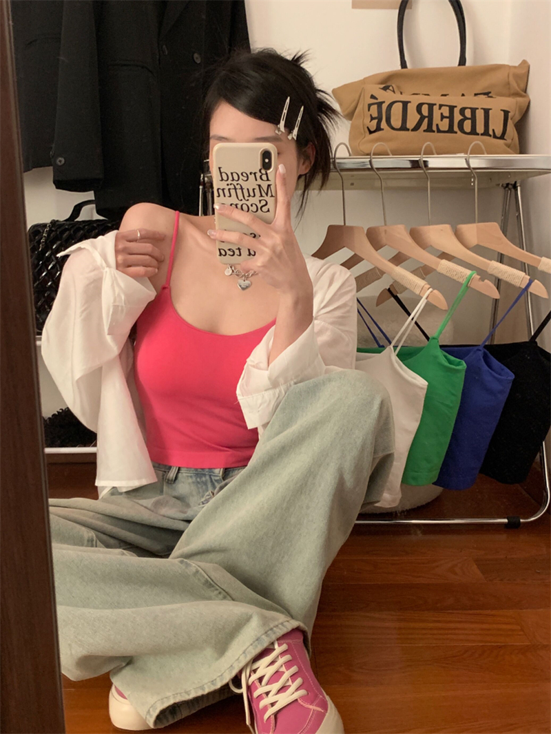 實拍 必入 夏日多巴胺美背裹胸修身顯瘦低領吊帶背心