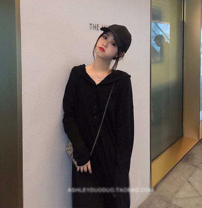 春裝新款大碼女裝休閒寬鬆衛衣連帽慵懶風學連衣裙M-4XL200斤
