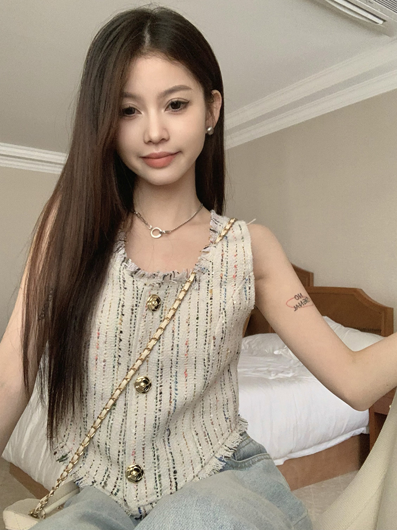 實拍  小香編織背心外穿短款流蘇上衣背心吊帶