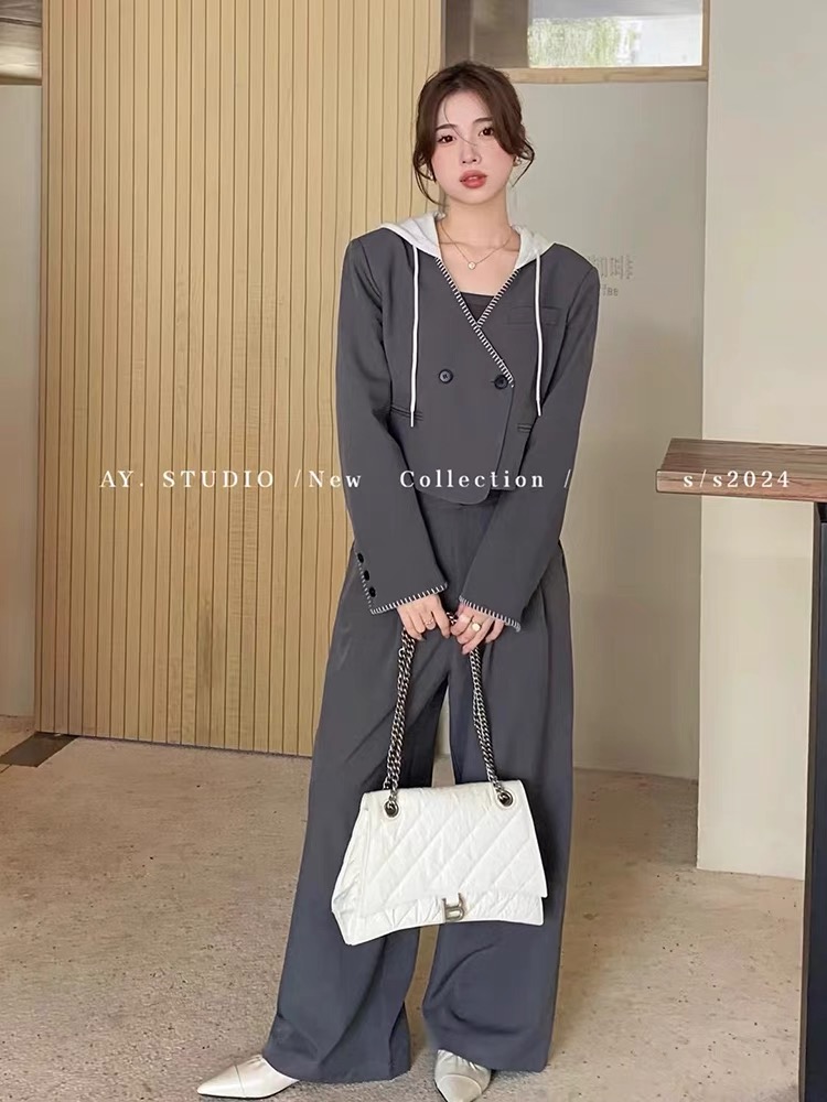 十三行AY正版韓版西裝套裝女春裝2024新款時尚洋氣高級感兩件套潮
