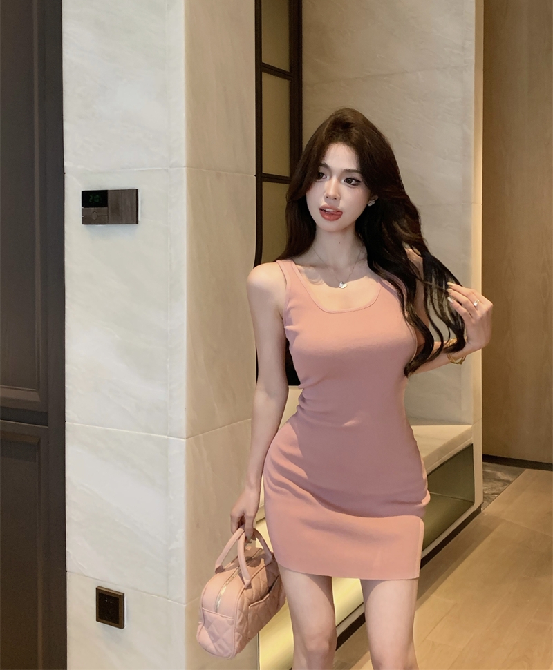 實拍 純欲辣妹夏季緊身性感包臀背心吊帶連衣裙短裙子女