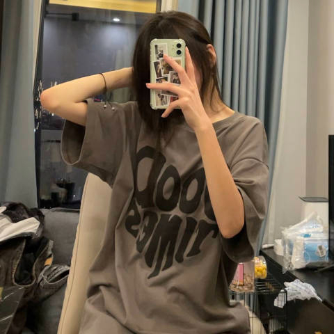 Japanese vintage love short-sleeved T-shirt women's summer loose ins trendy Harajuku style American half-sleeved Korean style chic top
