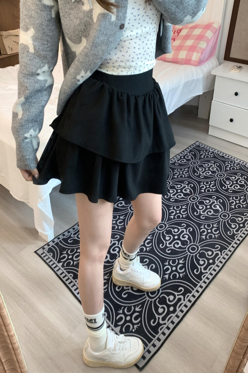 實拍 早春新款設計感荷葉邊蓬蓬短裙女高腰百搭A字蛋糕半身裙