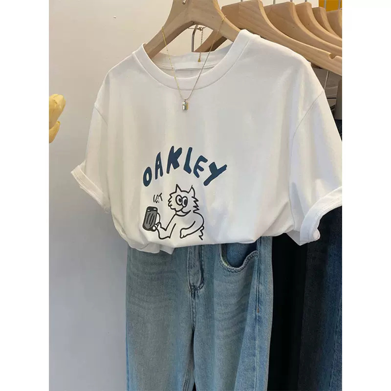 官圖 重磅/精梳純棉 後包領 有縫邊 S-XXXL 夏裝短袖T恤女