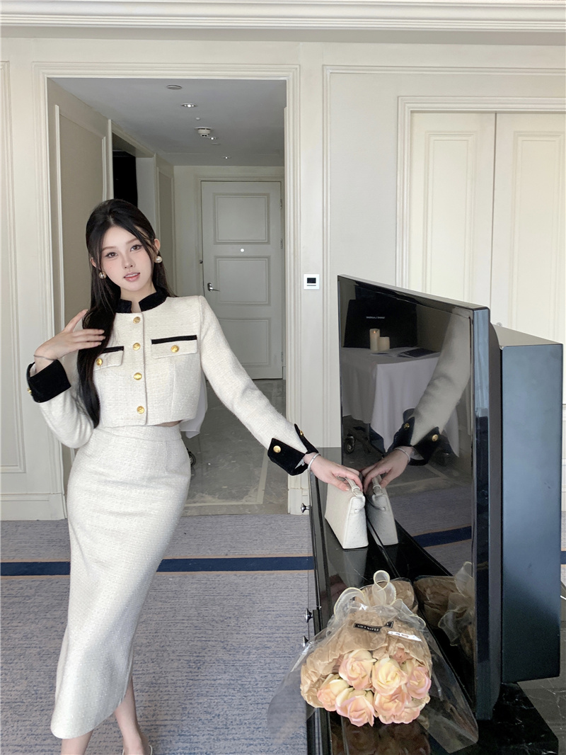 Actual shot ~ 2024 new style French style celebrity chaebol daughter Xiaoxiang jacket high waist skirt suit